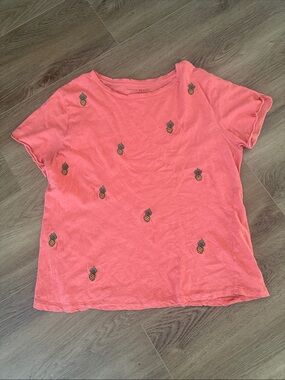 Lucky Brand Coral Tee with Pineapple Embroidery